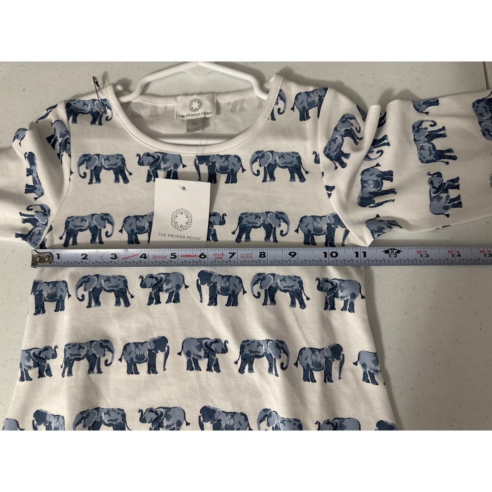 The Proper Peony Elephant Print Ruffle Hem Pima Cotton Dress 4T NEW - Picture 5 of 6